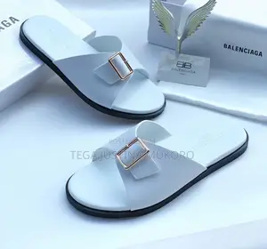 New Design Balenciaga Men's White Pam Slippers