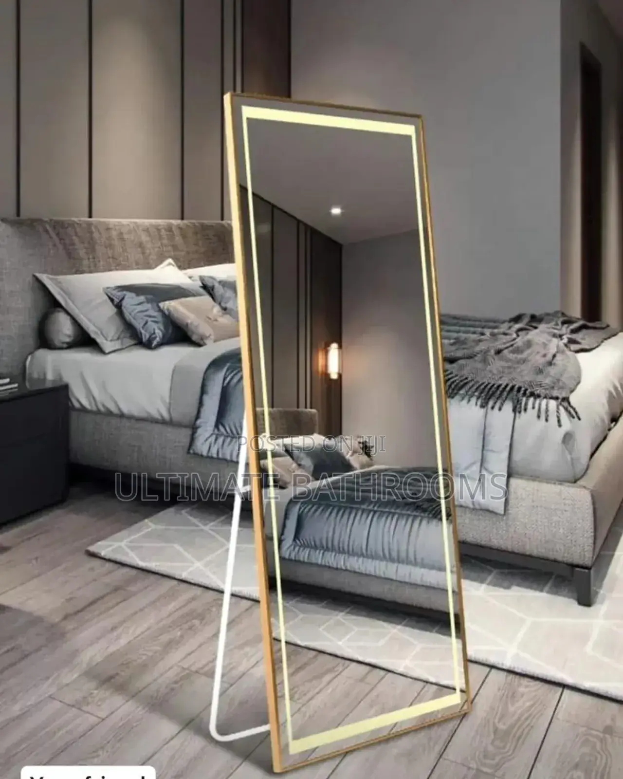 70x150cm Gold Frame Standing Mirror With Light