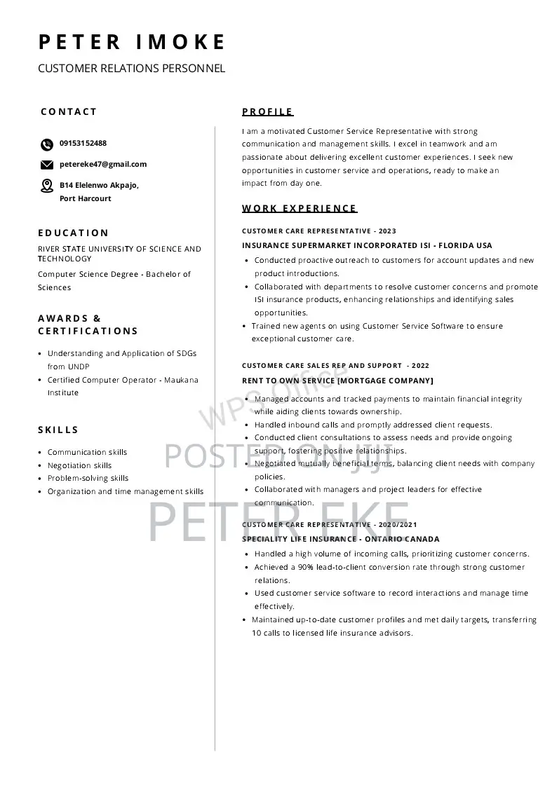 Computing IT CV