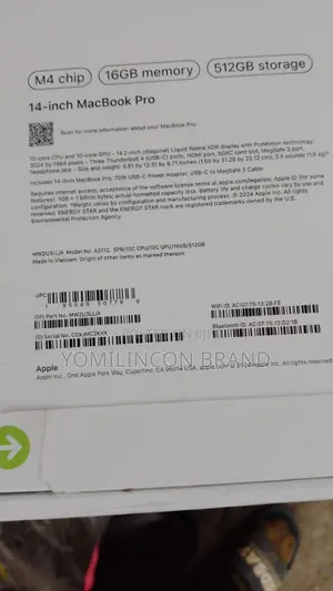 New Laptop Apple MacBook Pro 16GB Apple M4 Pro SSD 512GB