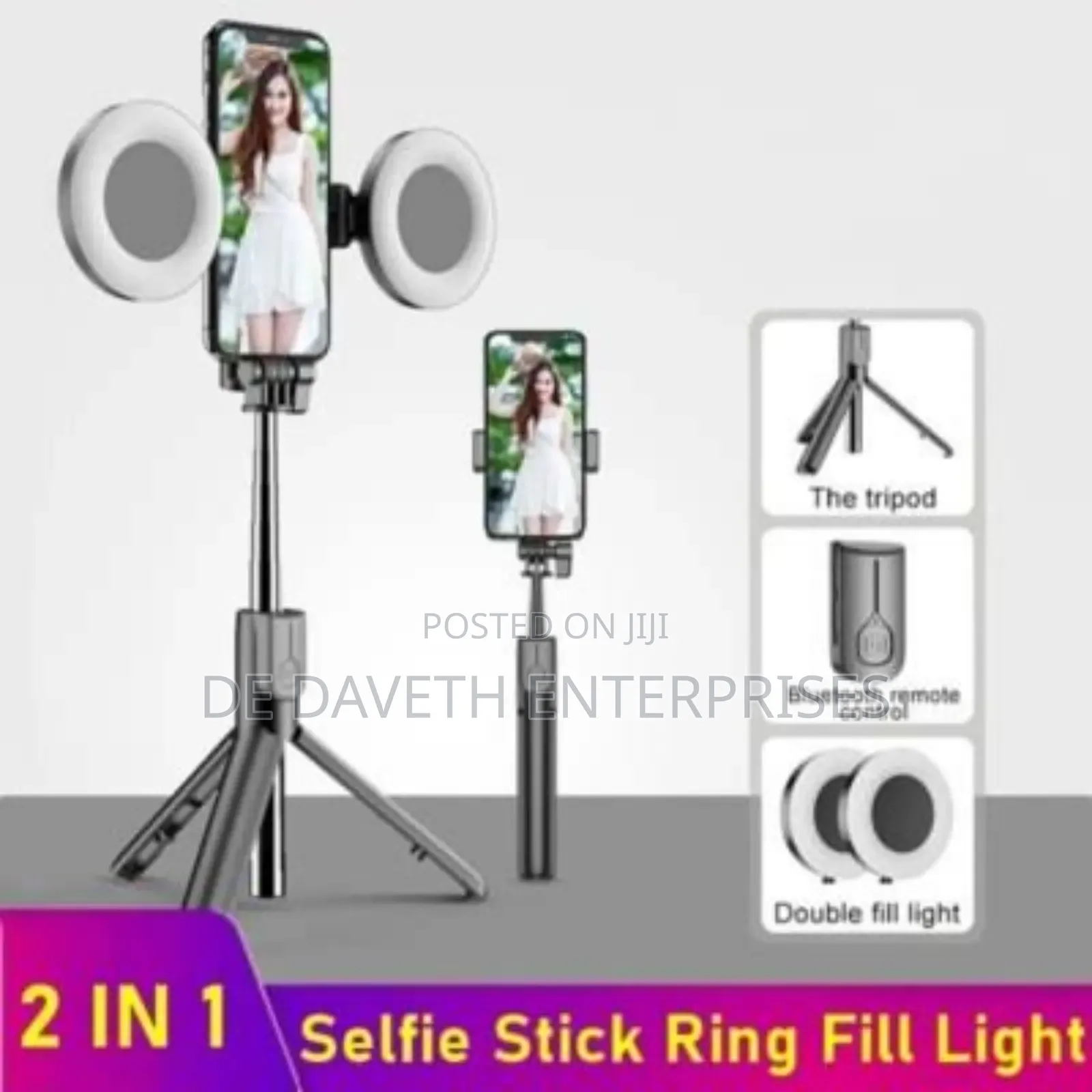 Selfie Stick Extendable Tripod With Dual Mirror Led Light