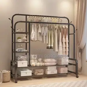 58kg Heavy Duty Double Pole Cloth Rack With Wheel