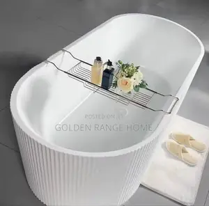 Stripped Design Fluted Freestanding White Bathtub