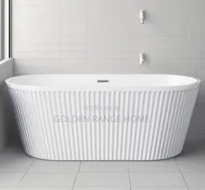 Stripped Design Fluted Freestanding White Bathtub