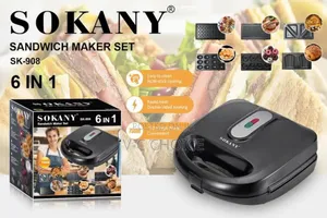 Electric Waffle Maker 6 In1 Grill Sandwich Cake Donut Walnut