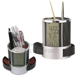 Photo - Office LCD Alarm Clock Time Temperature Display Pen Pencil