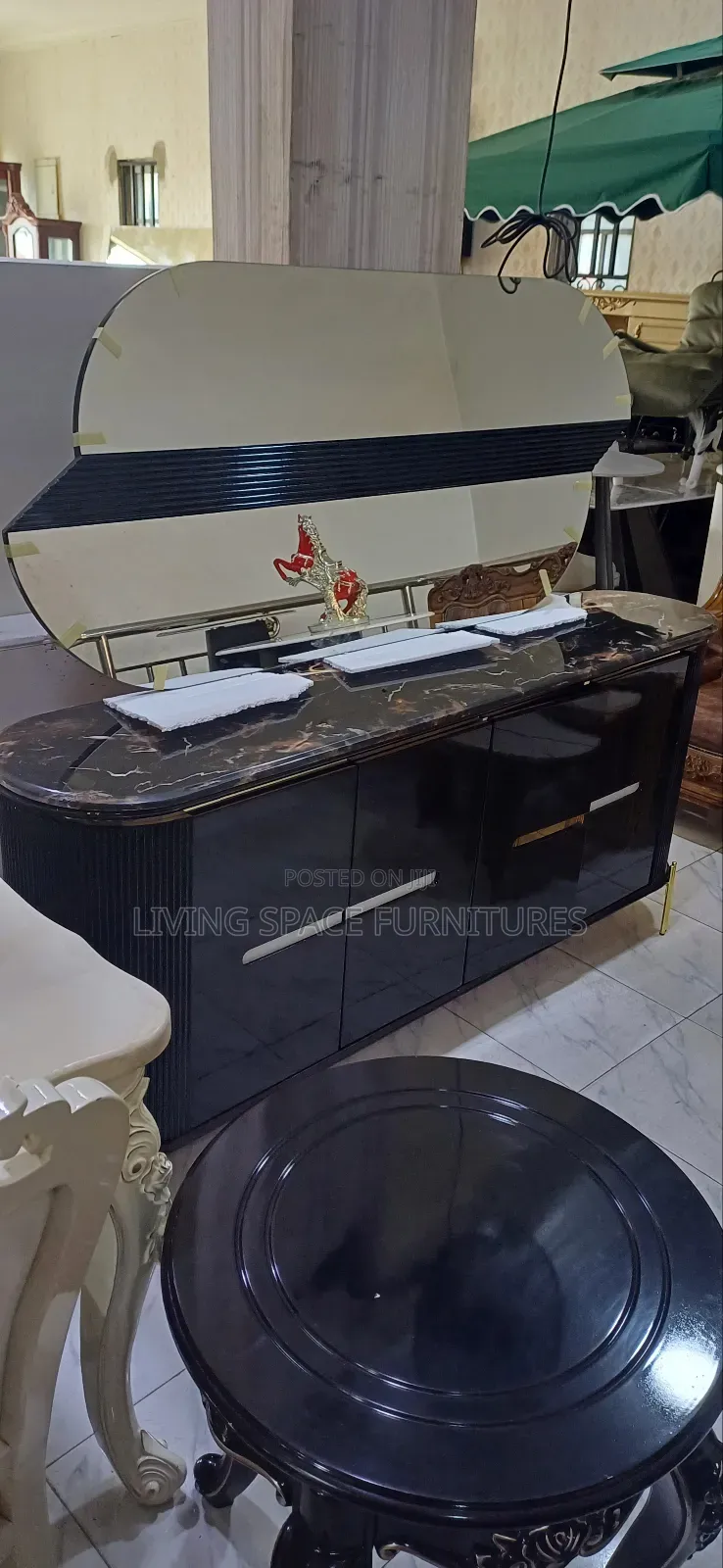 Marble Top Sideboard With Hanging Mirror Set