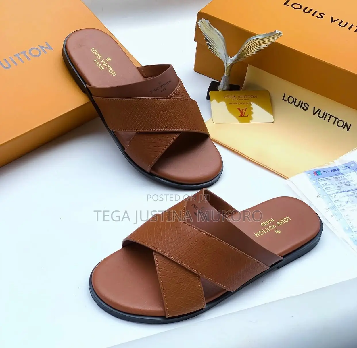 Brown Pure Leather Men's Slippers