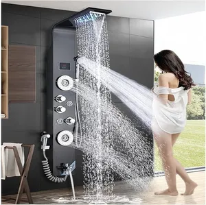 Black Panel Shower With Led,Temp and Bidet