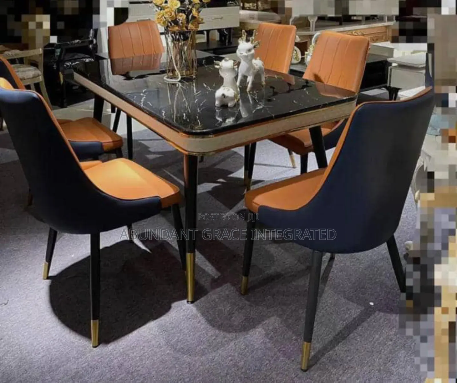 Pin Legs Marble Dinning With 6 Seaters.
