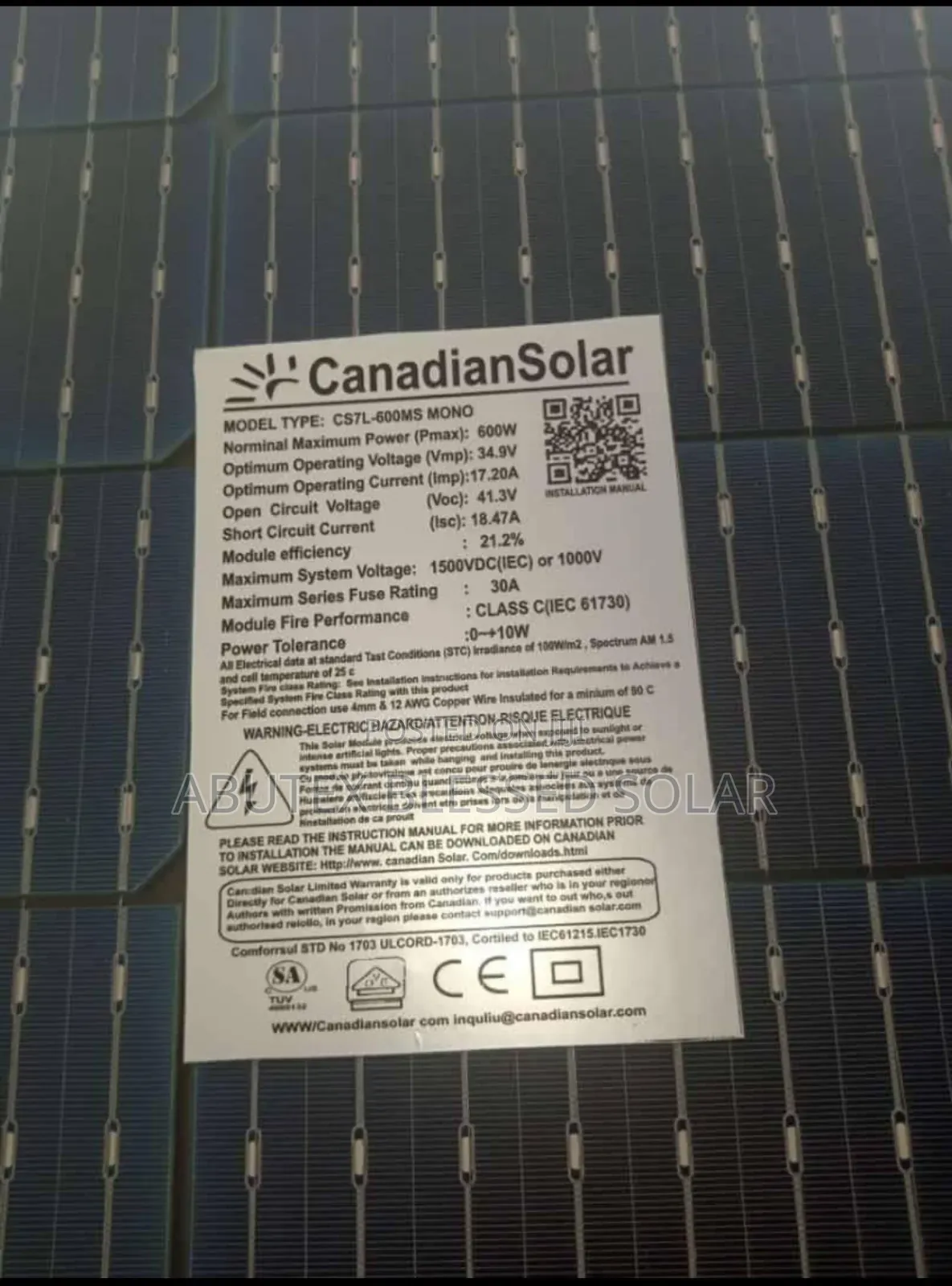 600watt Canadian Solar Panel Mono