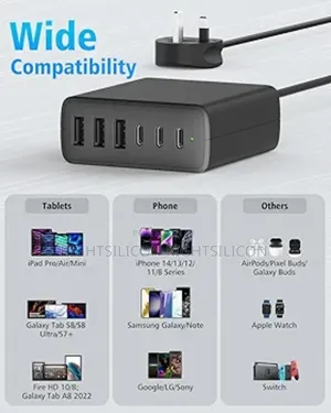 Usa Usb C Charger Plug, 6-Port Charging Station, 100w Multi