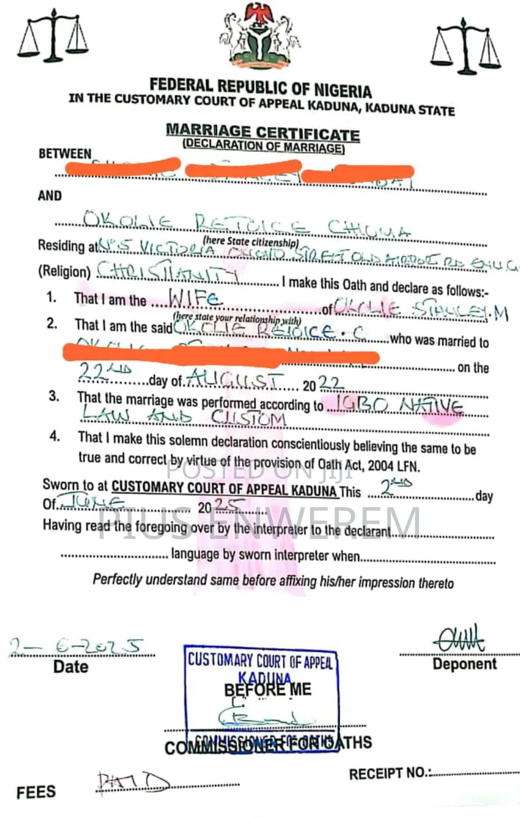 Original Marriage Certificate (100%)