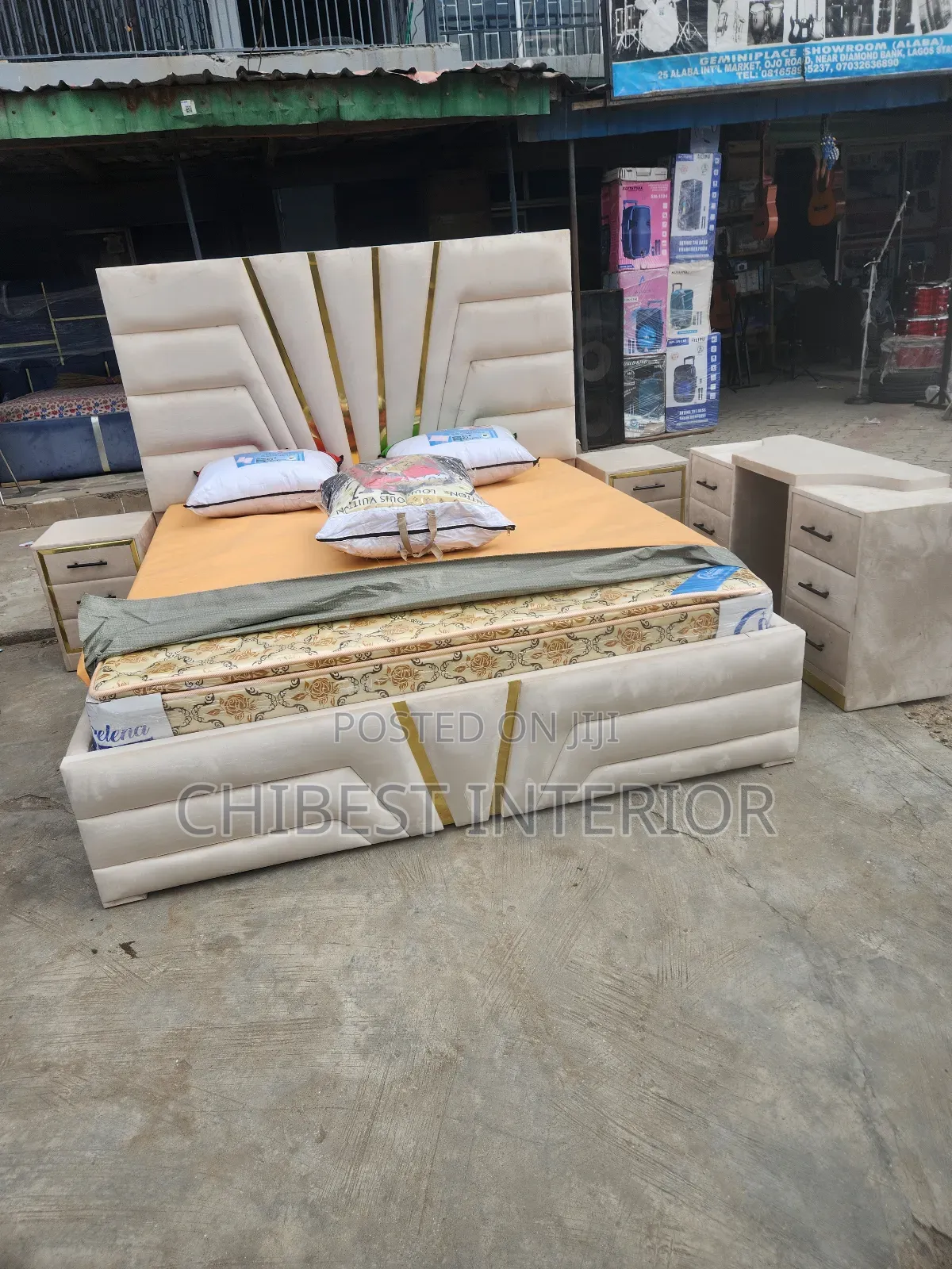 6by6 Bed Frame With Dressing Mirror and Two Side Drawers