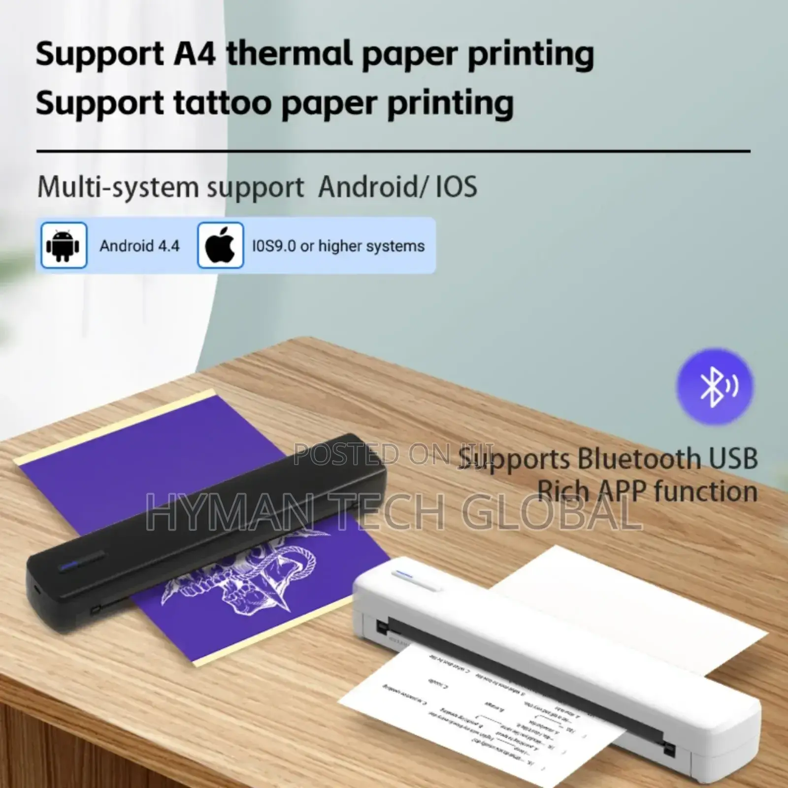 Portable Inkless A4 Tatoo Document Bluetooth Thermal Printer