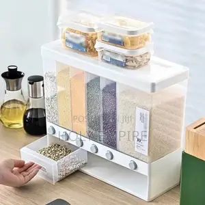 Rice Dispenser Food Dispenser 26lb Rice Drum 6 Grids Storage