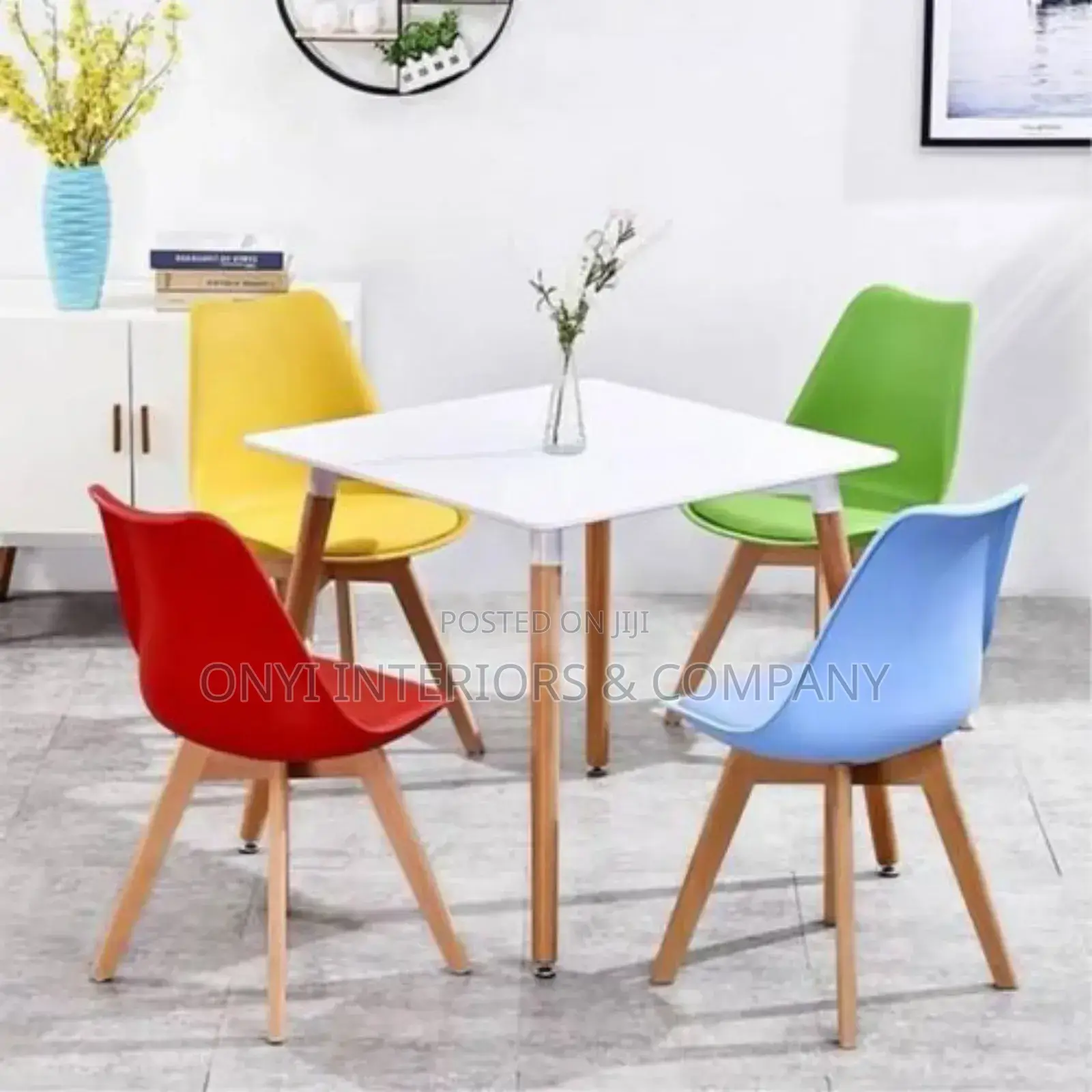Multi Coloured Square Dining Set of Table Chairs
