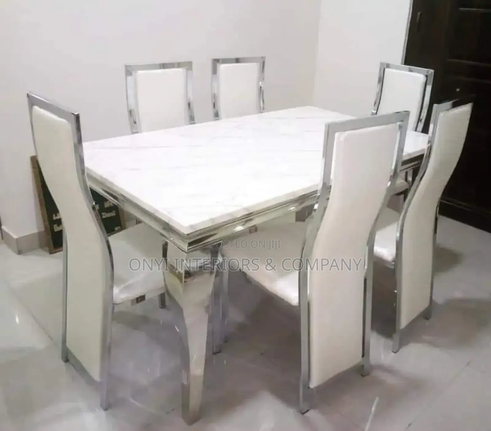 White Colour Marble Dining Table With 6 Chairs