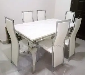 White Colour Marble Dining Table With 6 Chairs