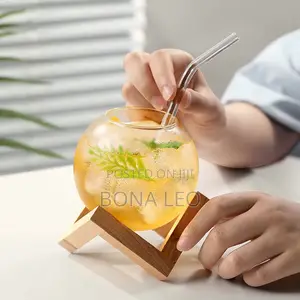 Unique Spherical Drinking Fish Bowl With Straw Glass Cup