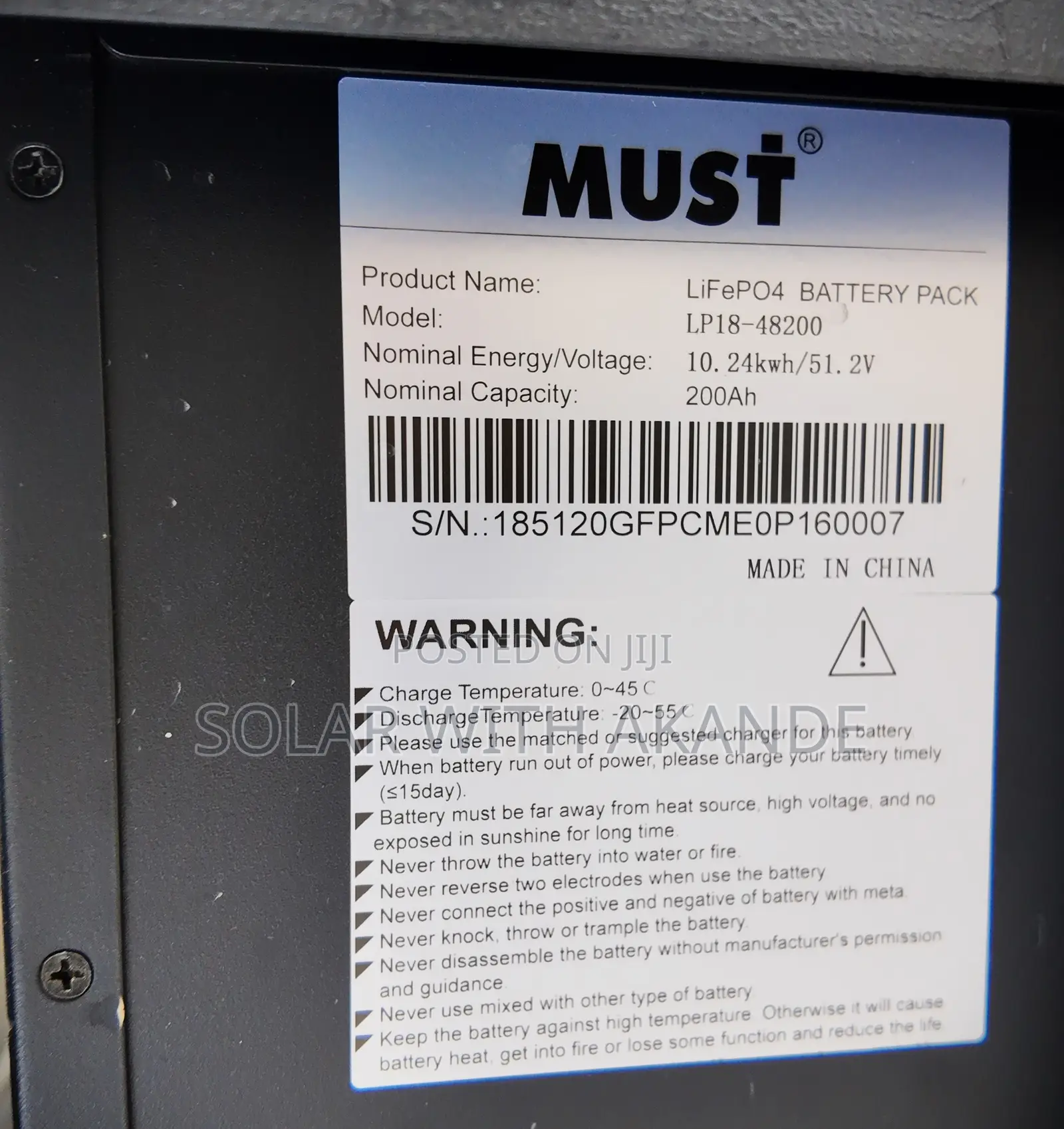 Must 10.2kw Rack Mountable Lithium Battery