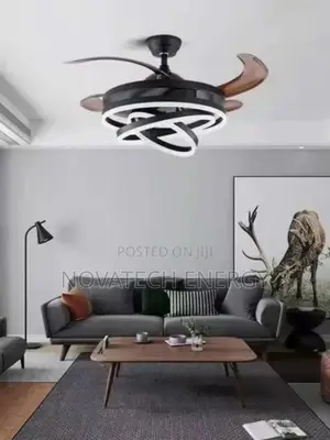 4 Blade Black Led Fan Chandelier Light