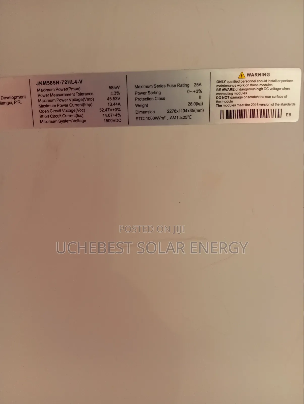 585w/144cell/48v Jinko Solar Panel