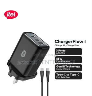 Photo - Itel Chargerflow 65w Gan Charger Triple Port Type-C Cable