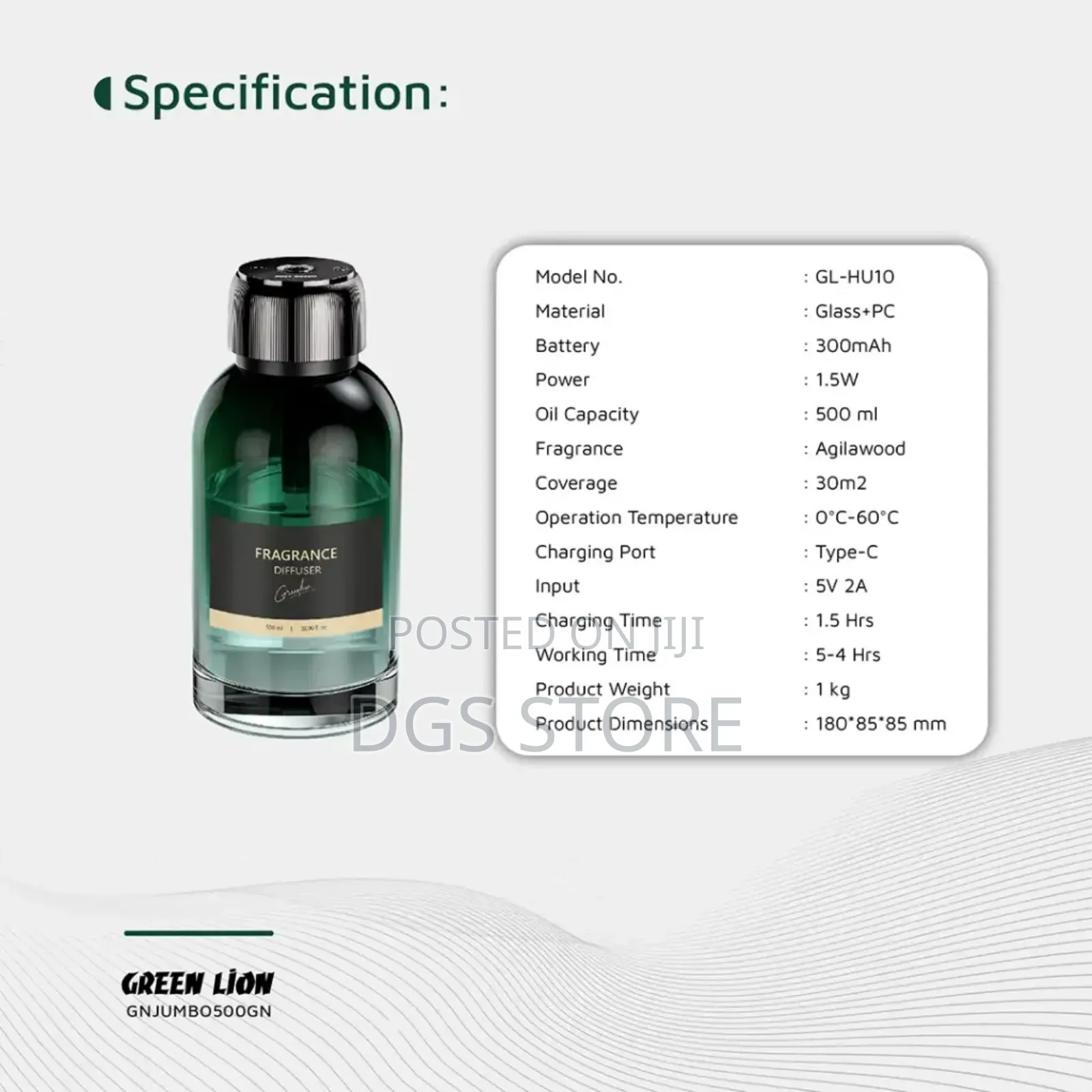 Green Lion Jumbo Fragrance Diffuser 500ml Capacity