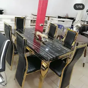 Unique Home Gold Coloured Marble Dining Table and 6 Chairs