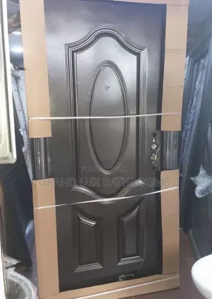 Embossed Steel Security Door With Central Oval Panel Design