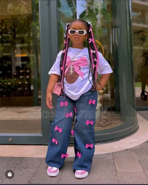 Girls Top and Palazzo Jean Trouser Black and Pink