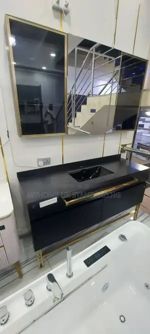 Black and Gold Double Cabinet With Mirror