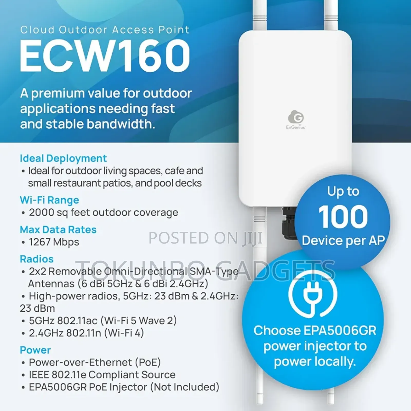 Engenius Cloud Managed Ecw160 11ac Wave 2 2x2 Access Point