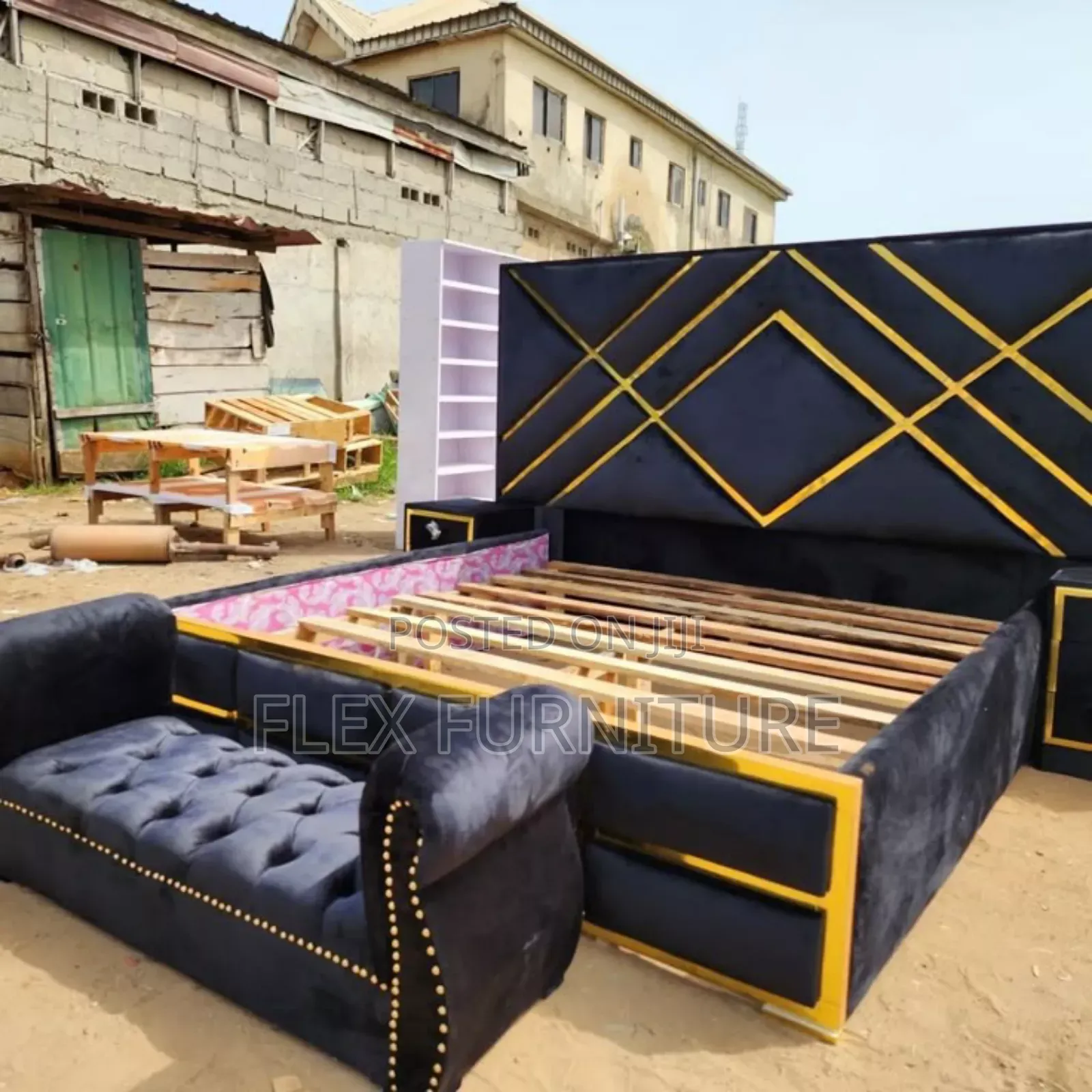 Standard 6by6 Bed Frame With Two Bed Side and Ottoman