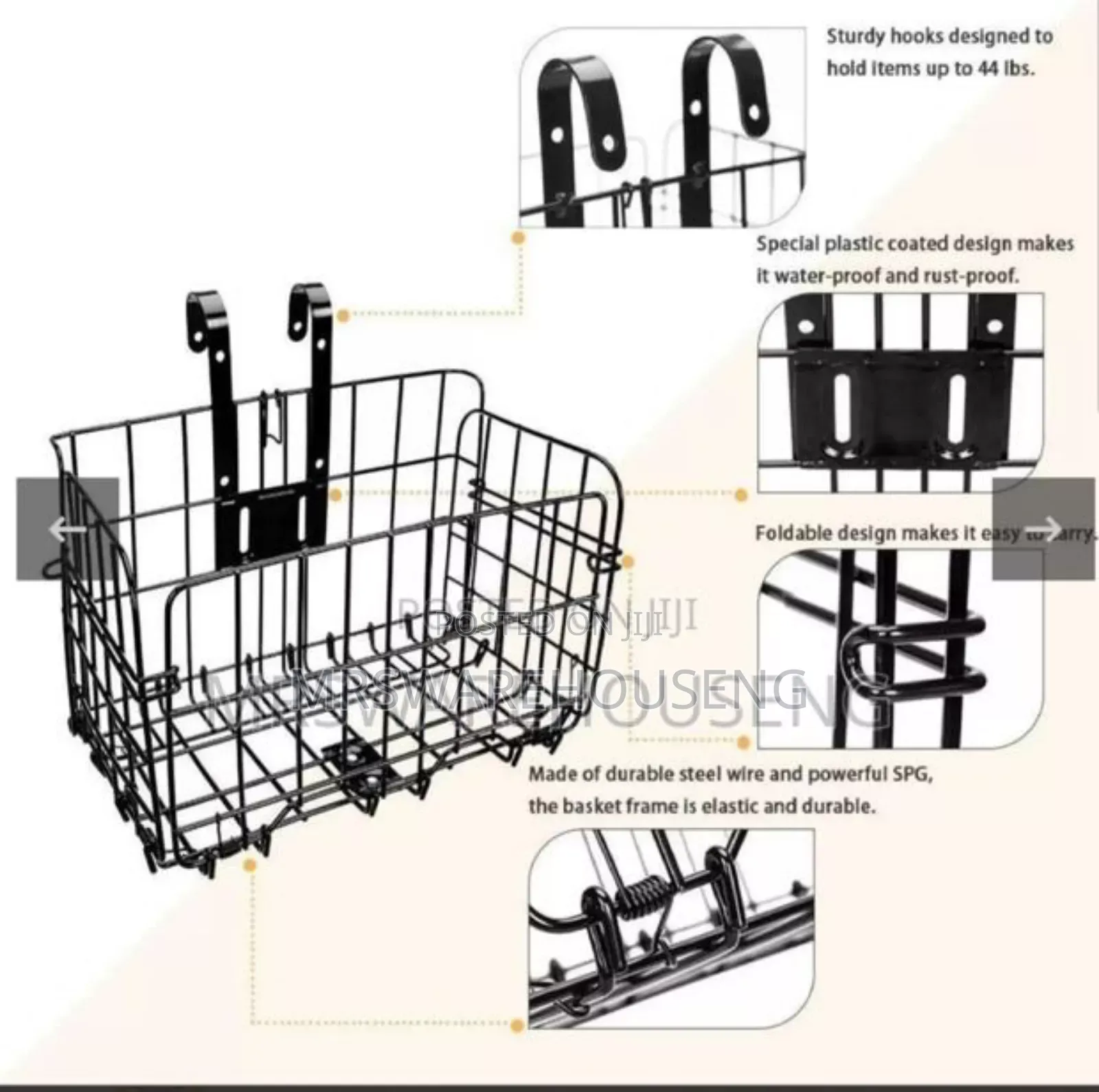 Fold-up Detchable Bike Frame Basket 1 Pack