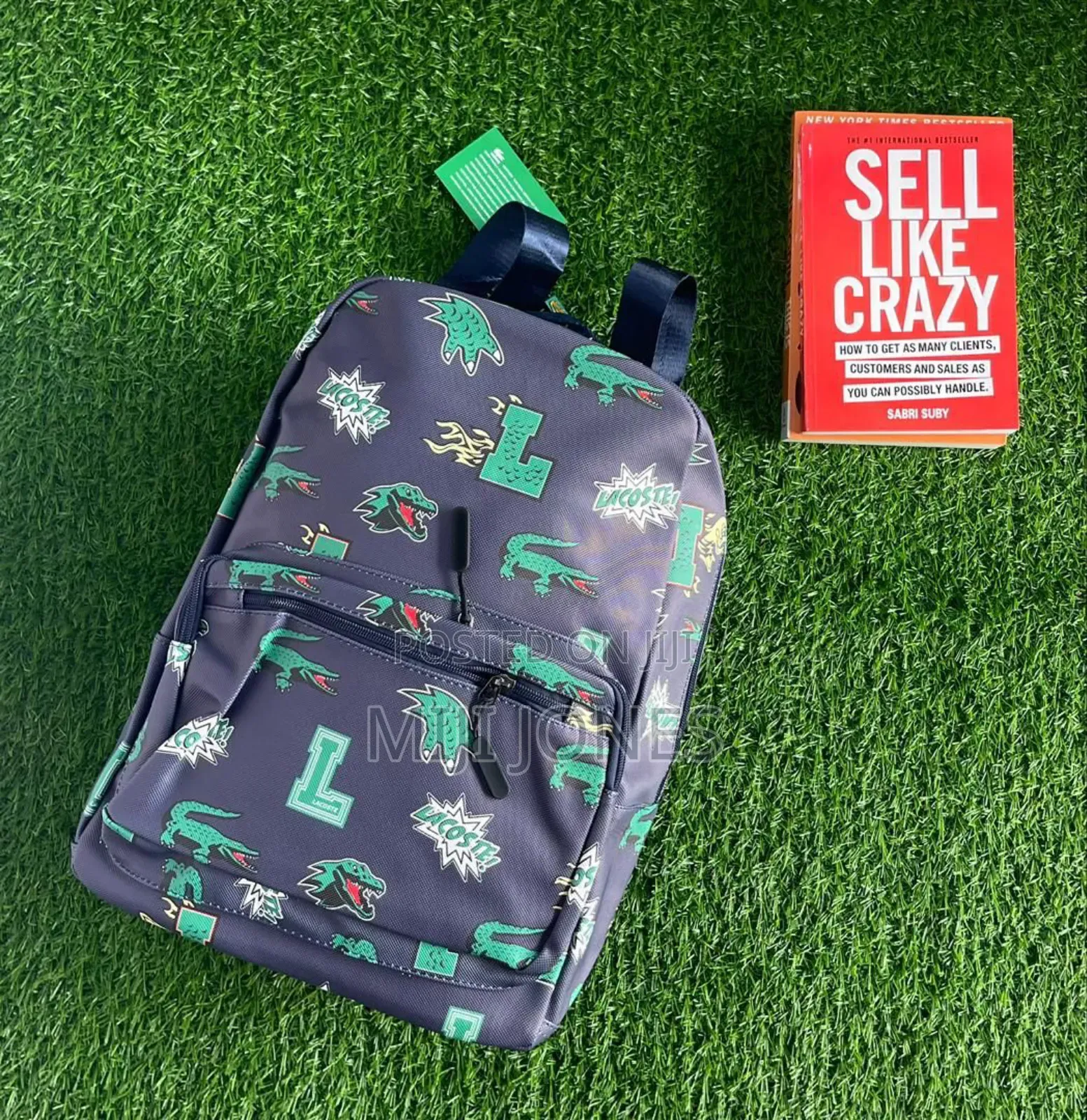 "Lacoste Inspired Print Backpack - Blue, Green, White"