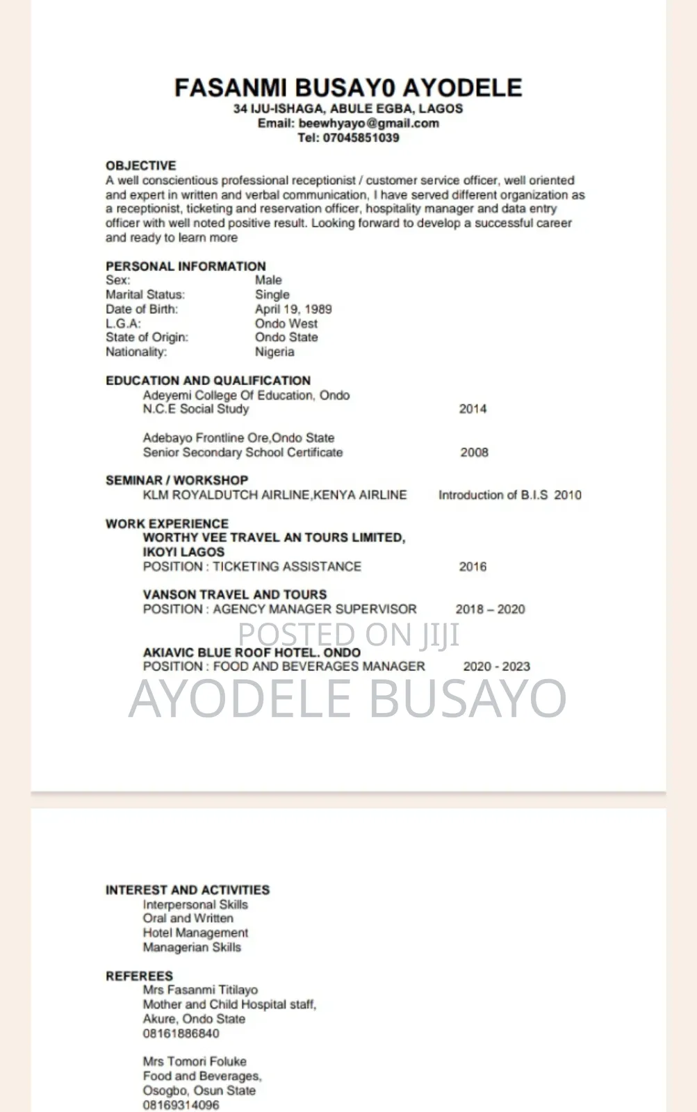 Mr Fasanmi Busayo Ayodele