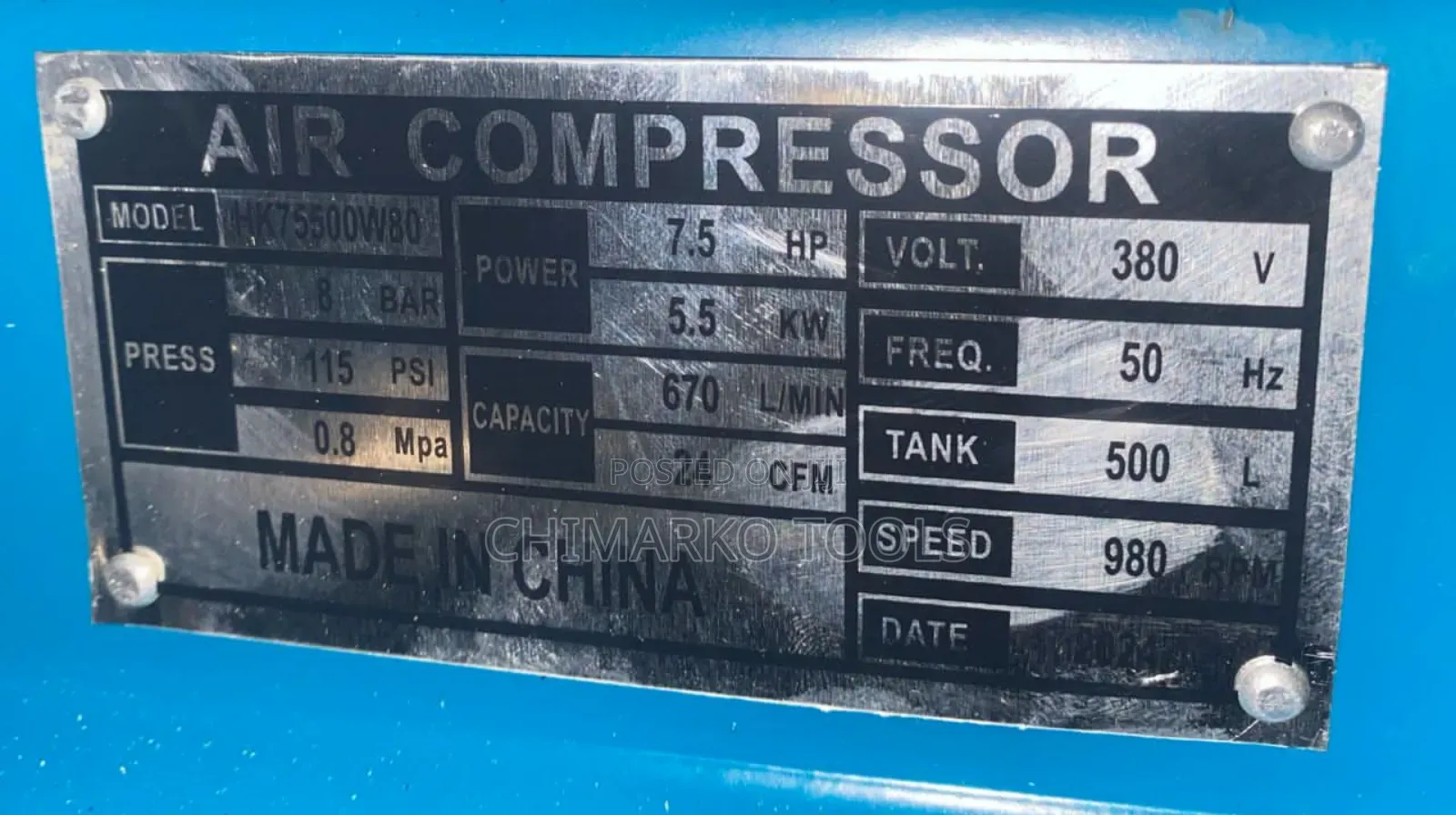 Air Compressor Electric 500liters