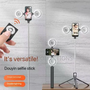 Selfie Stick With Double Ringlight + Bluetooth Shutter