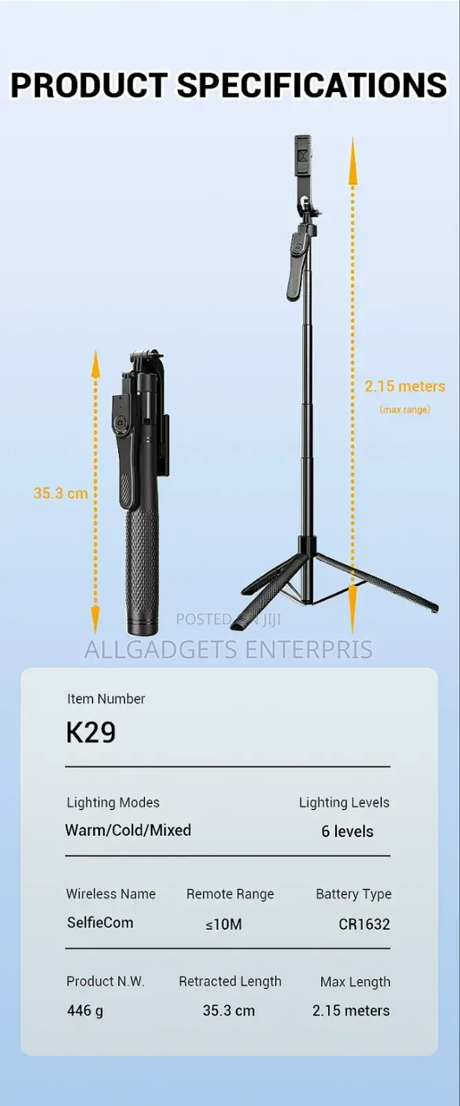Selfie Stick Tripod Long