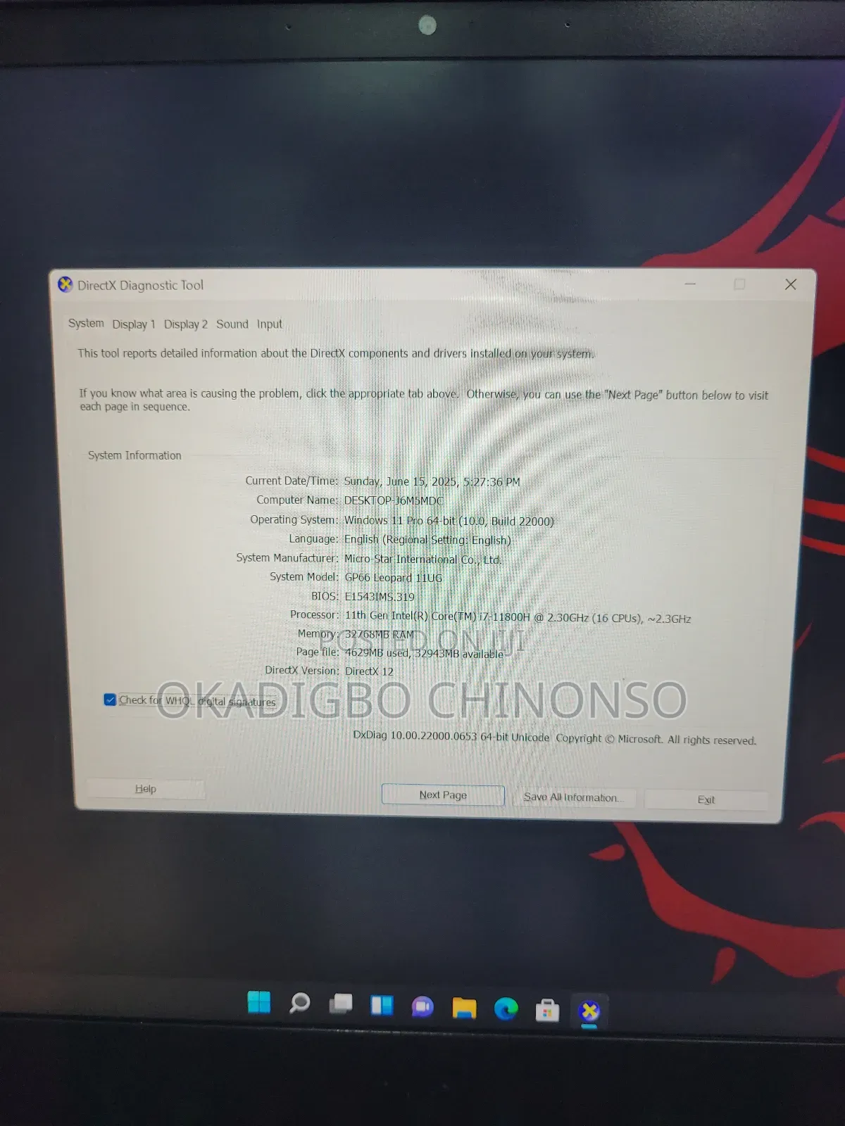 Laptop MSI GP66 LEOPARD 10UG 32GB Intel Core I7 SSD 512GB