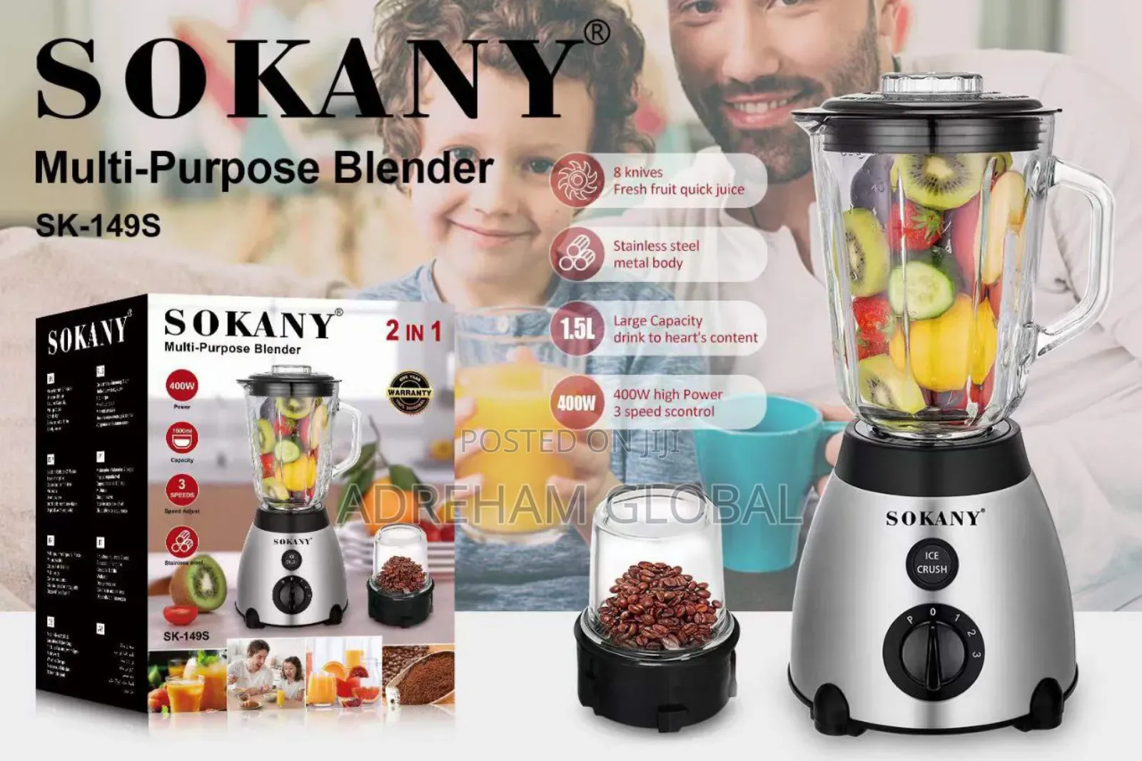 Sokany 2in1 Blender 400w Sk-169s