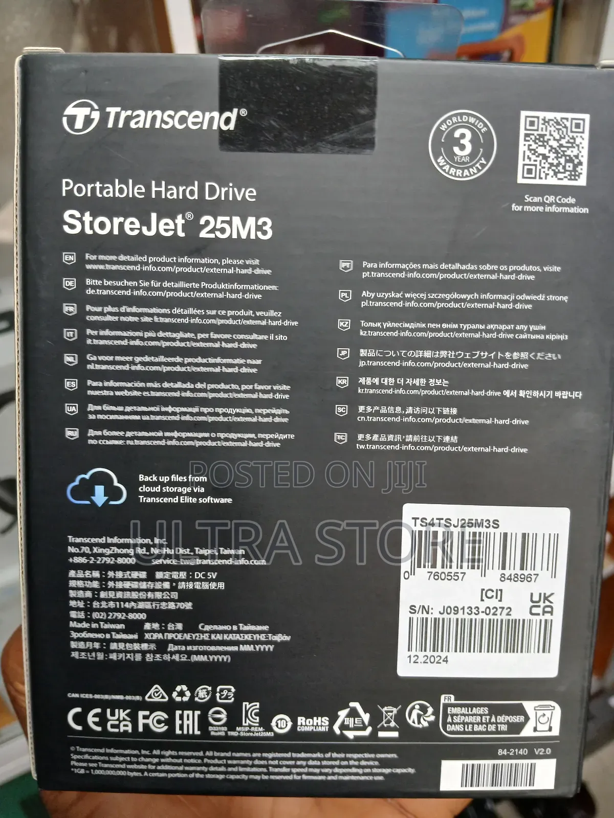Transcend 4tb Storejet 25m3 Usb3.1 Slim Portable Hard Drive