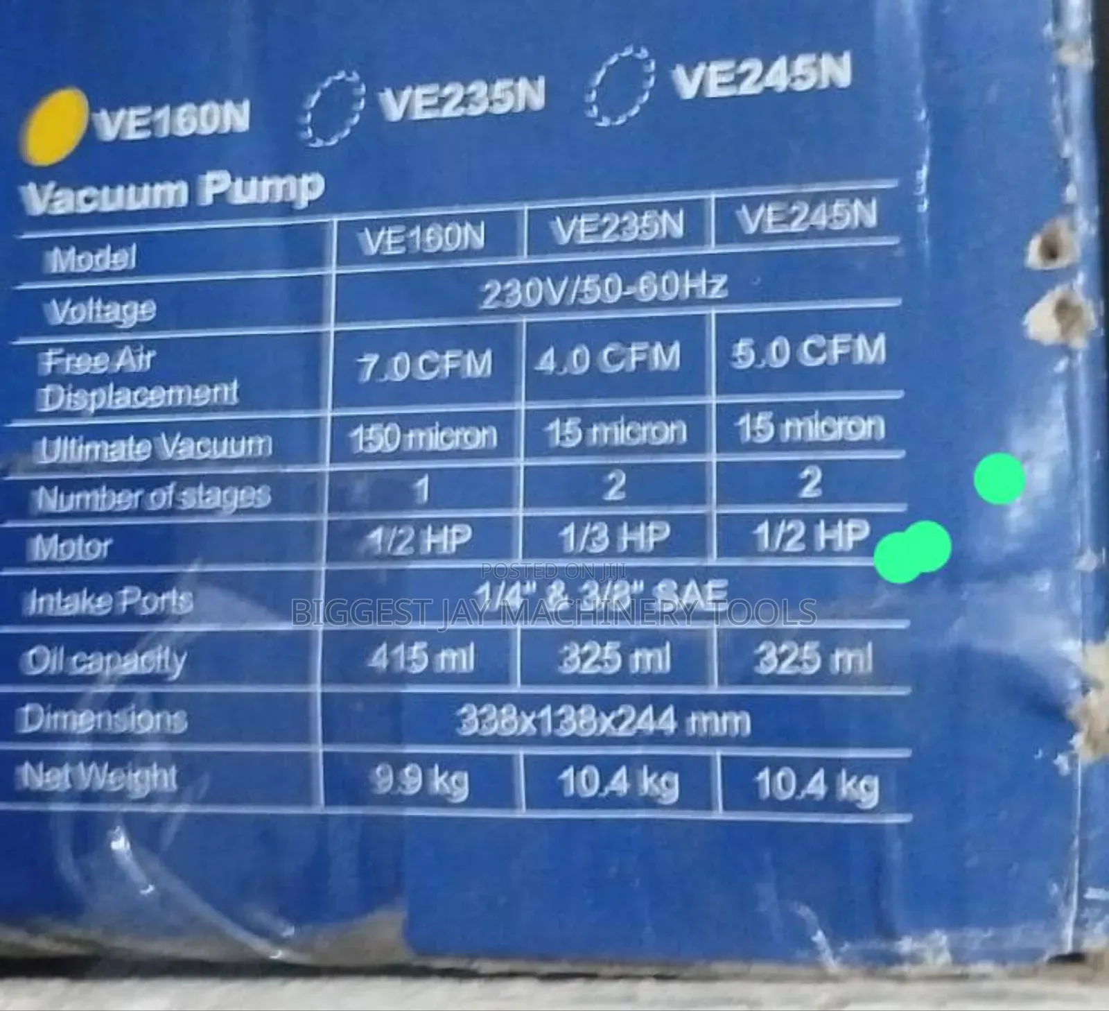 Vacuum Pump Value