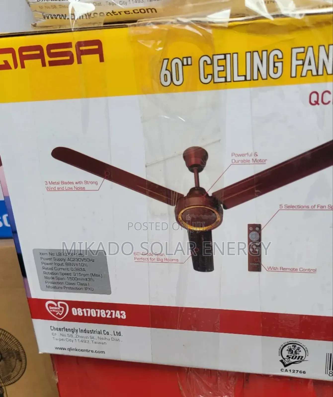60" Dc Ceiling Fan With Remote Control