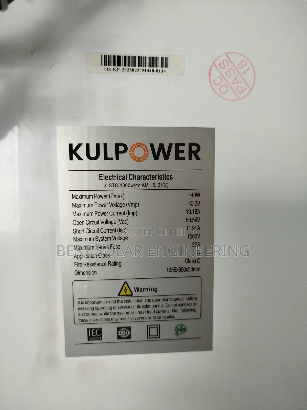 440w Solar Panel (Kulpower) 72cells