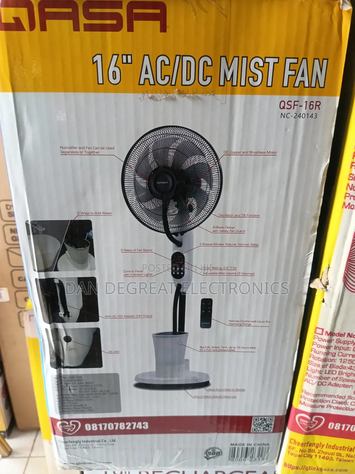 Qasa 16" Ac/Dc Non Rechargeable Mist Fan