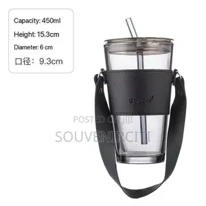 450ml Leather Grip Thickened Glass Straw Cup - Drinkware