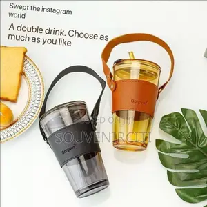 450ml Leather Grip Thickened Glass Straw Cup - Drinkware
